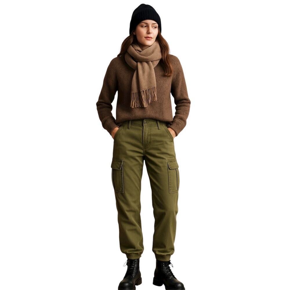 Abercrombie & Fitch Olive Cargo Joggers, Cozy Academia, Streetwear, Grunge Y2K S